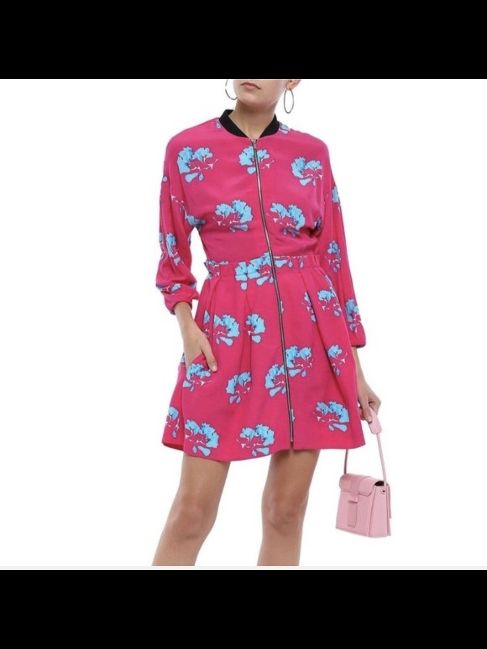 Maje Pink Floral Zip-Front Mini Dress with Blue Blossoms Maje Size 2